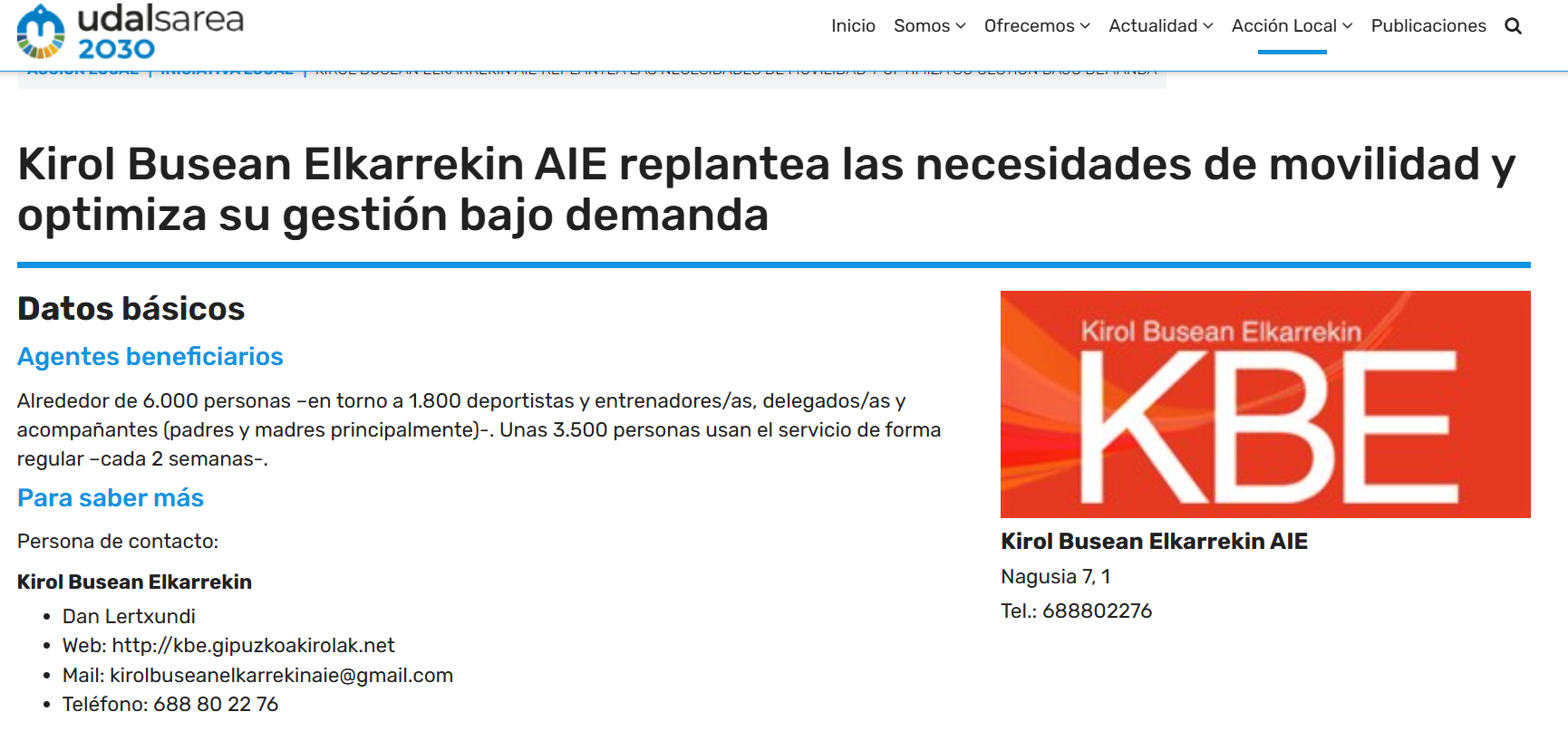 Kirol Busean Elkarrekin AIE replantea las necesidades de movilidad y optimiza su gestión bajo demanda