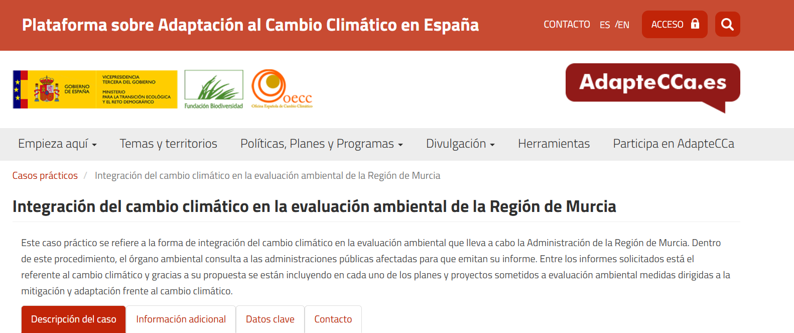 Integración del cambio climático en la evaluación ambiental de la Región de Murcia