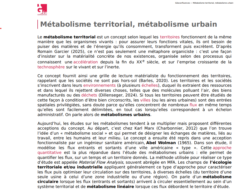 Metabolismo Territorial, Metabolismo Urbano