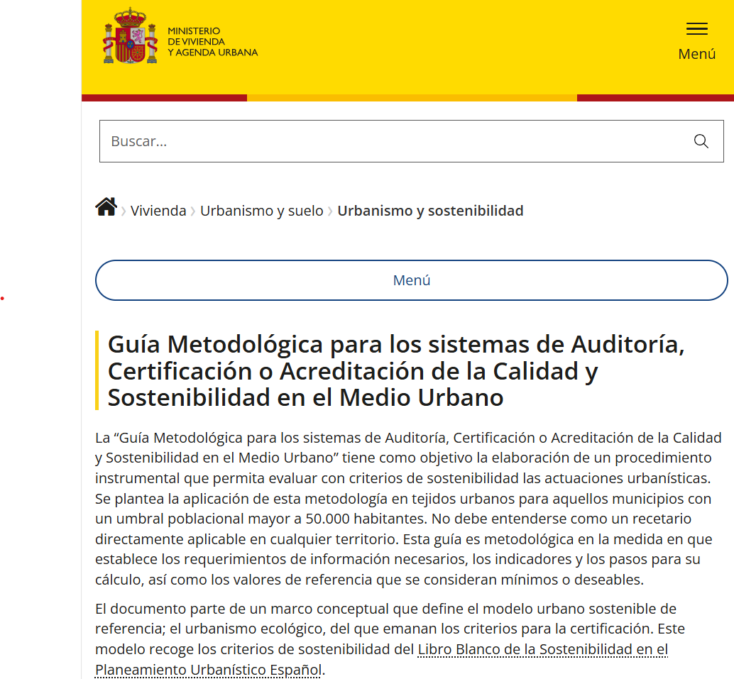 Guía Metodológica para los Sistemas de Auditoría, Certificación o Acreditación de la Calidad y Sostenibilidad en el Medio Urbano