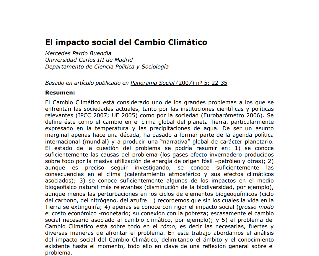  El impactos del Cambio Climático. Panorama Social