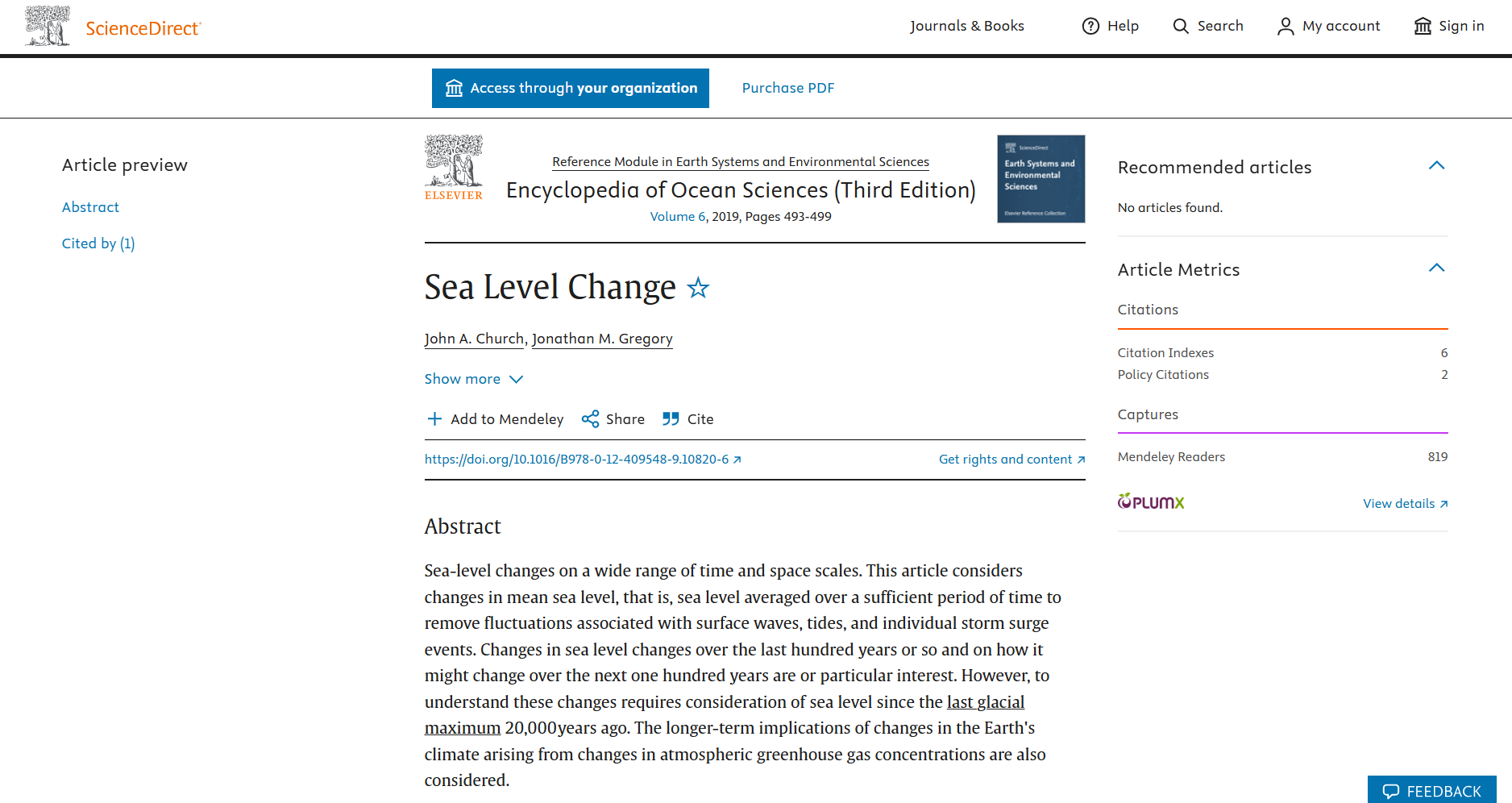 Sea Level Change (AR5 IPCC, 2013: The Physical Science Basis)